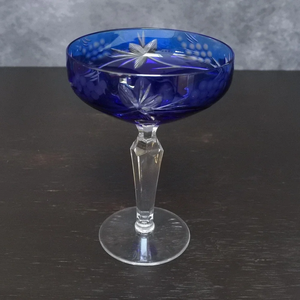 Vintage Crystal Cut To Clear Colorful Champagne Coupe Glasses Set